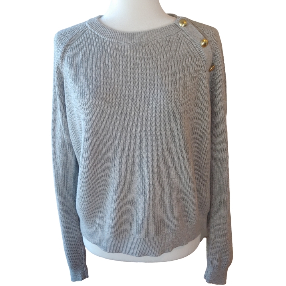 J.Crew Button Raglan Crewneck Sweater Heather Gray Women's Medium